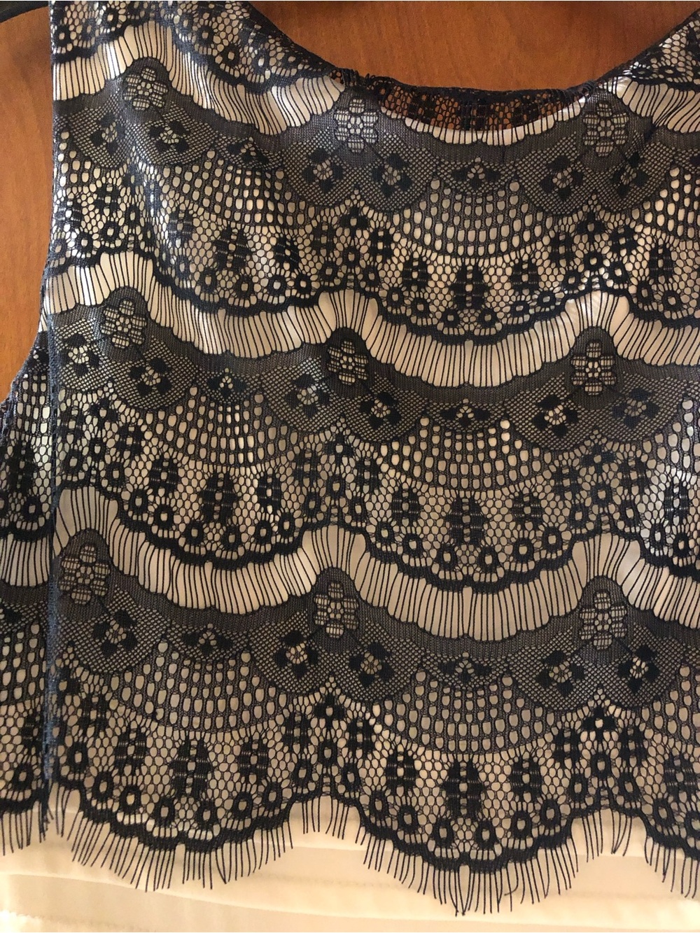 Sleeveless Black and White Lace Overlay Dress - Picture 7 of 7